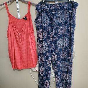 Torrid Navy Mandala Wide Leg Pant w/ Coral Top